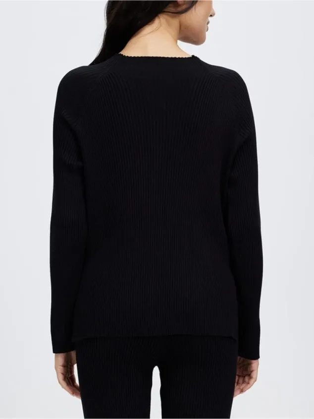 Women's Classic-Fit Knit Long-Sleeve  Black Sweater by Kaja Clothing -Enid Top