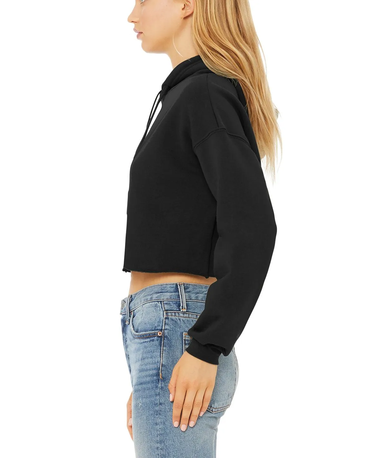 Women's Cropped Long Sleeve Fleece Hoodie with Drawstring