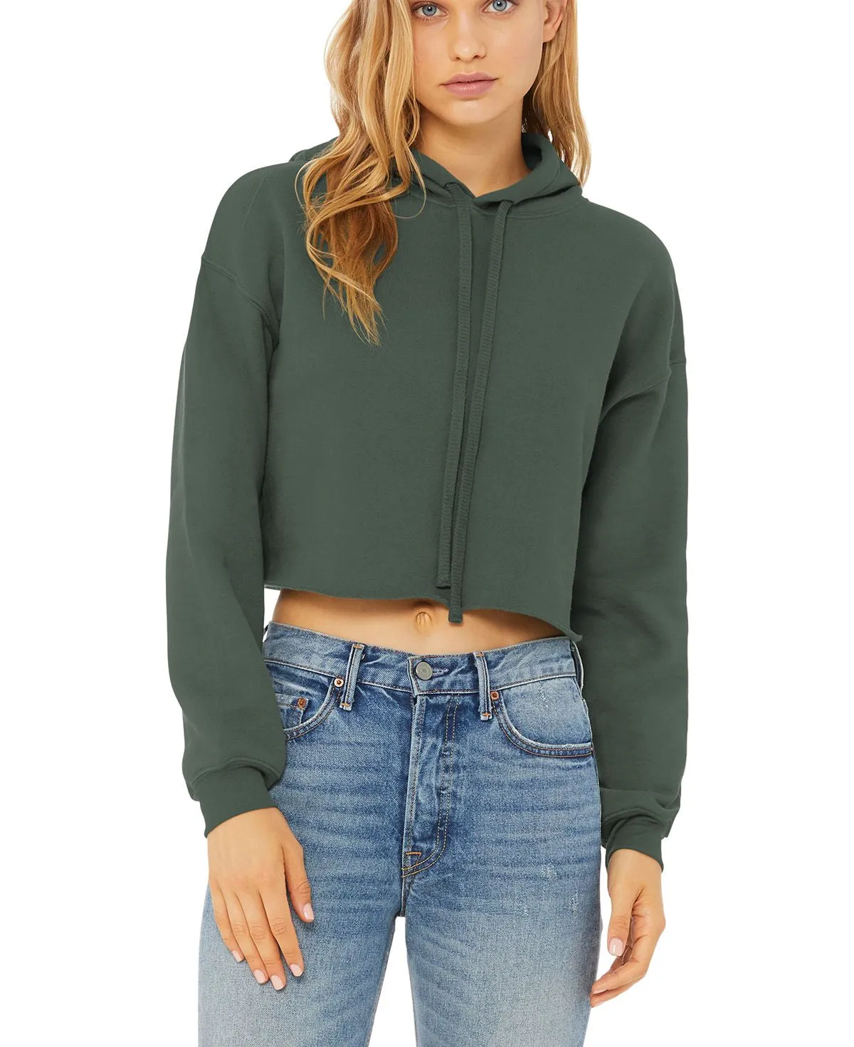 Women's Cropped Long Sleeve Fleece Hoodie with Drawstring