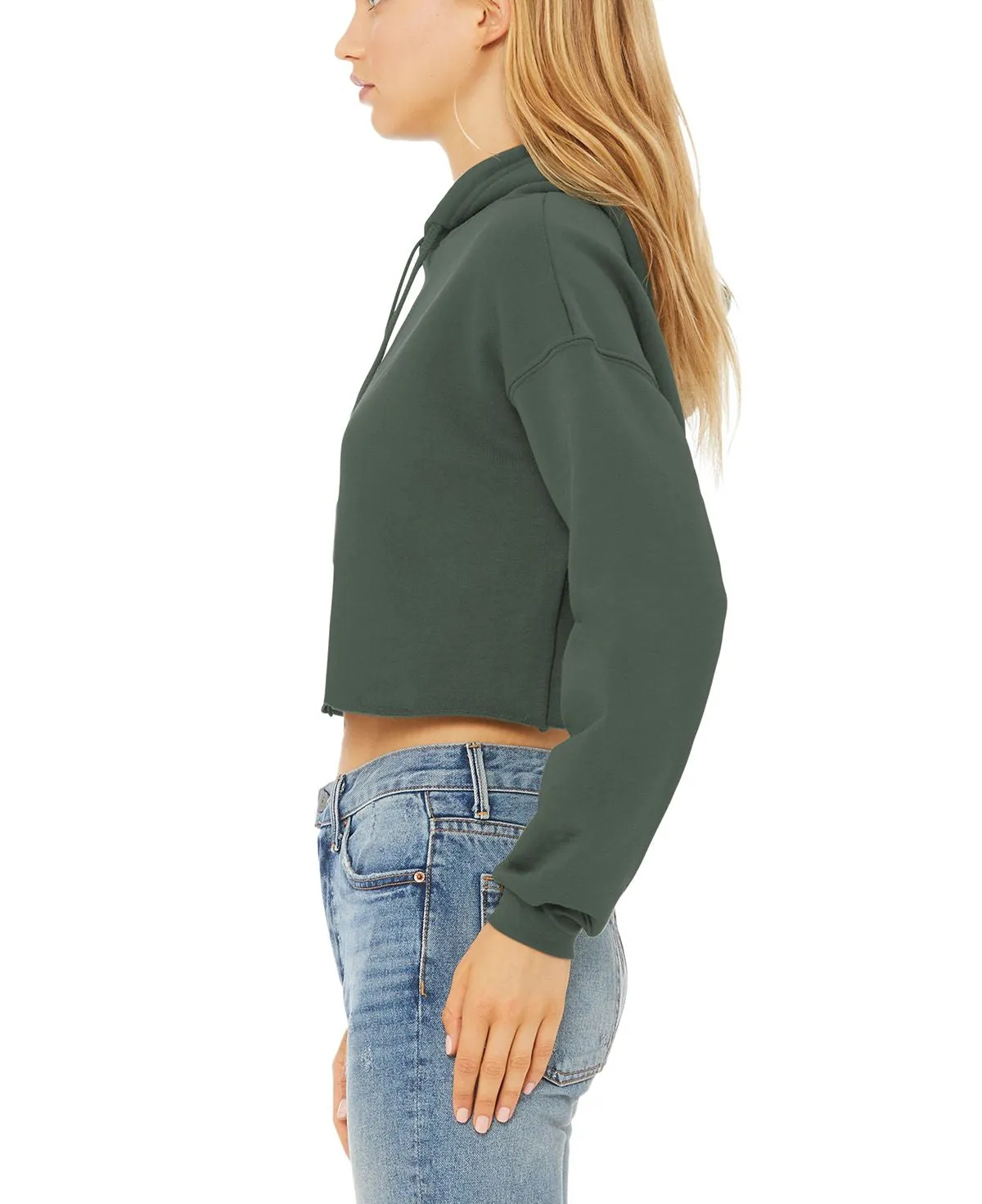 Women's Cropped Long Sleeve Fleece Hoodie with Drawstring