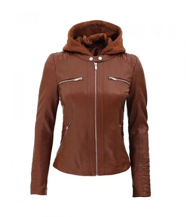 Women's Hooded Style Leather Jacket