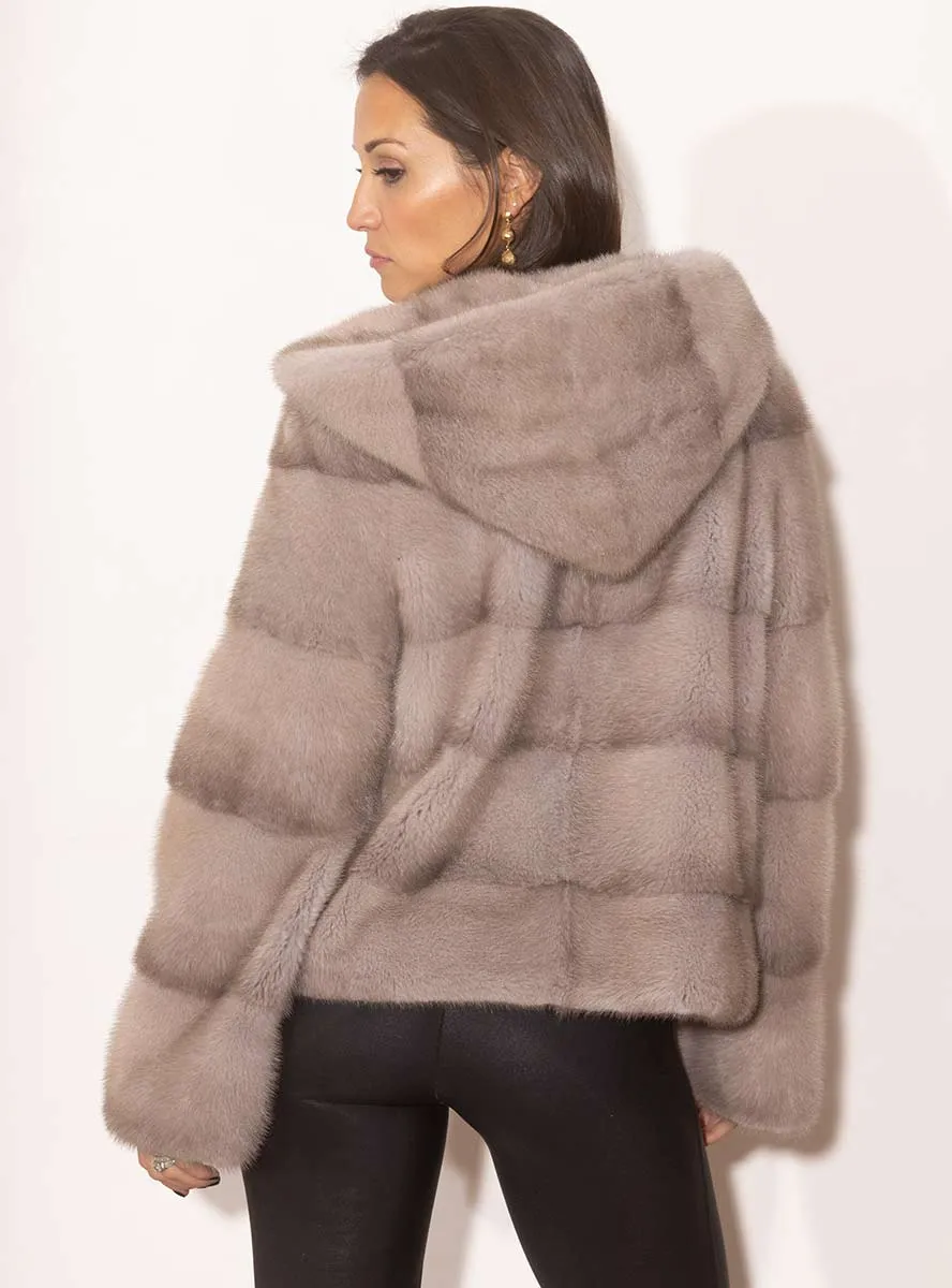 Women's Horizontal SAGA Mink Fur Jacket with Hood