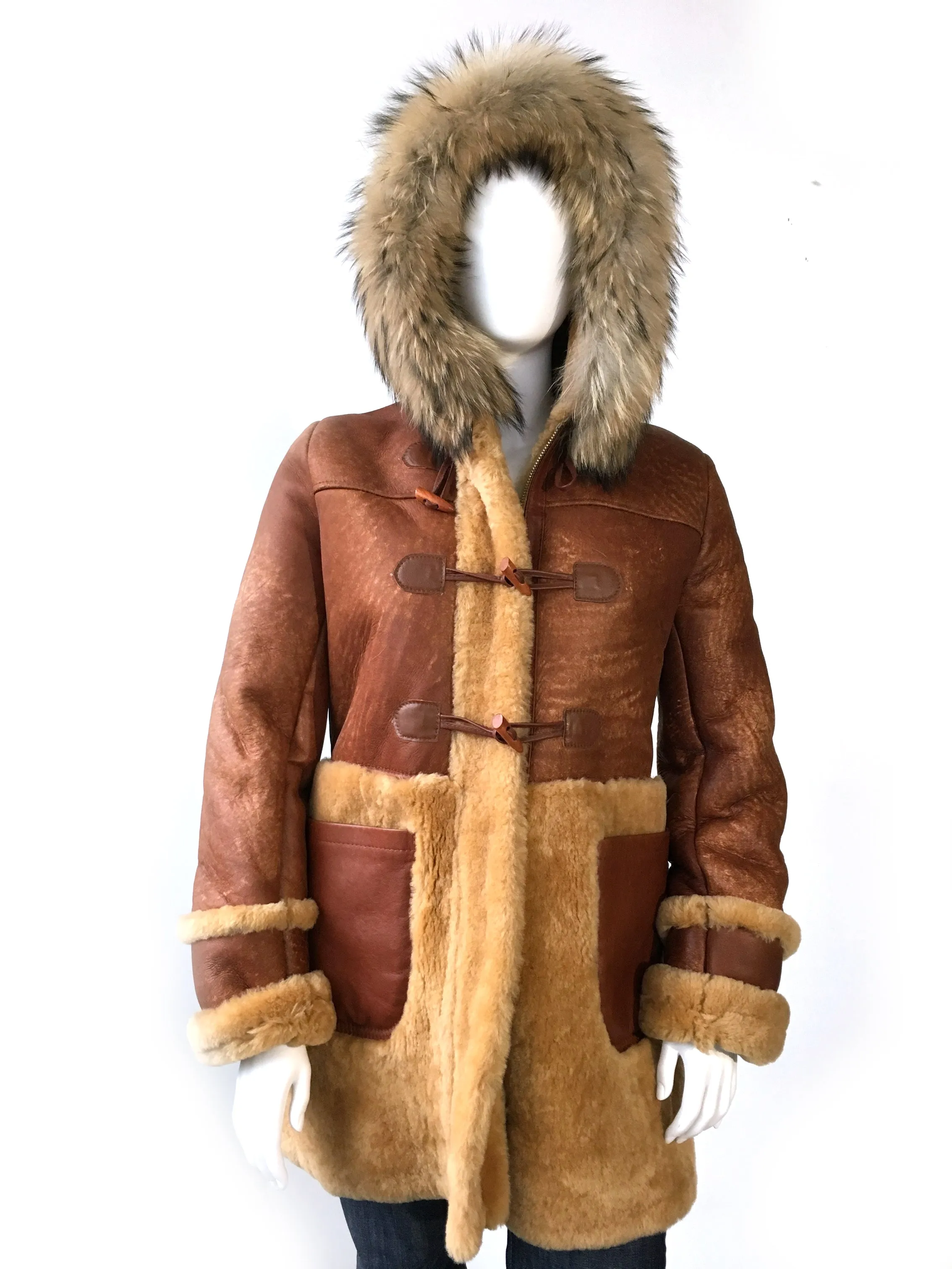 Women's Long Sheepskin Coat with Fur Style #1044