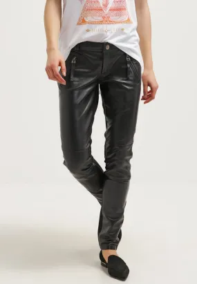 Women's Sleek Slim Fit Black Leather Pants WP15