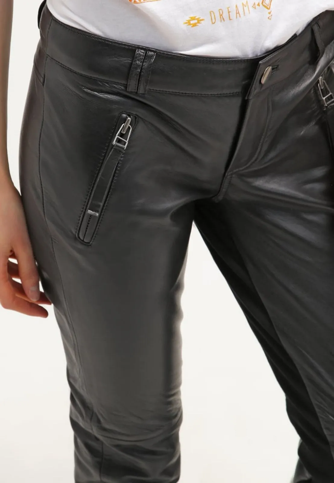 Women's Sleek Slim Fit Black Leather Pants WP15